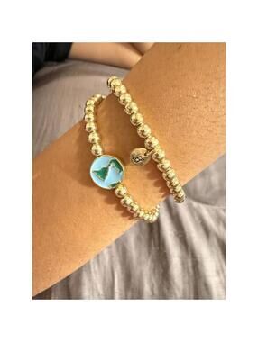 BRACELET Set of 2 Soul Stacks Bracelet Bar Icon Approx 7” Gold Colored Stretch